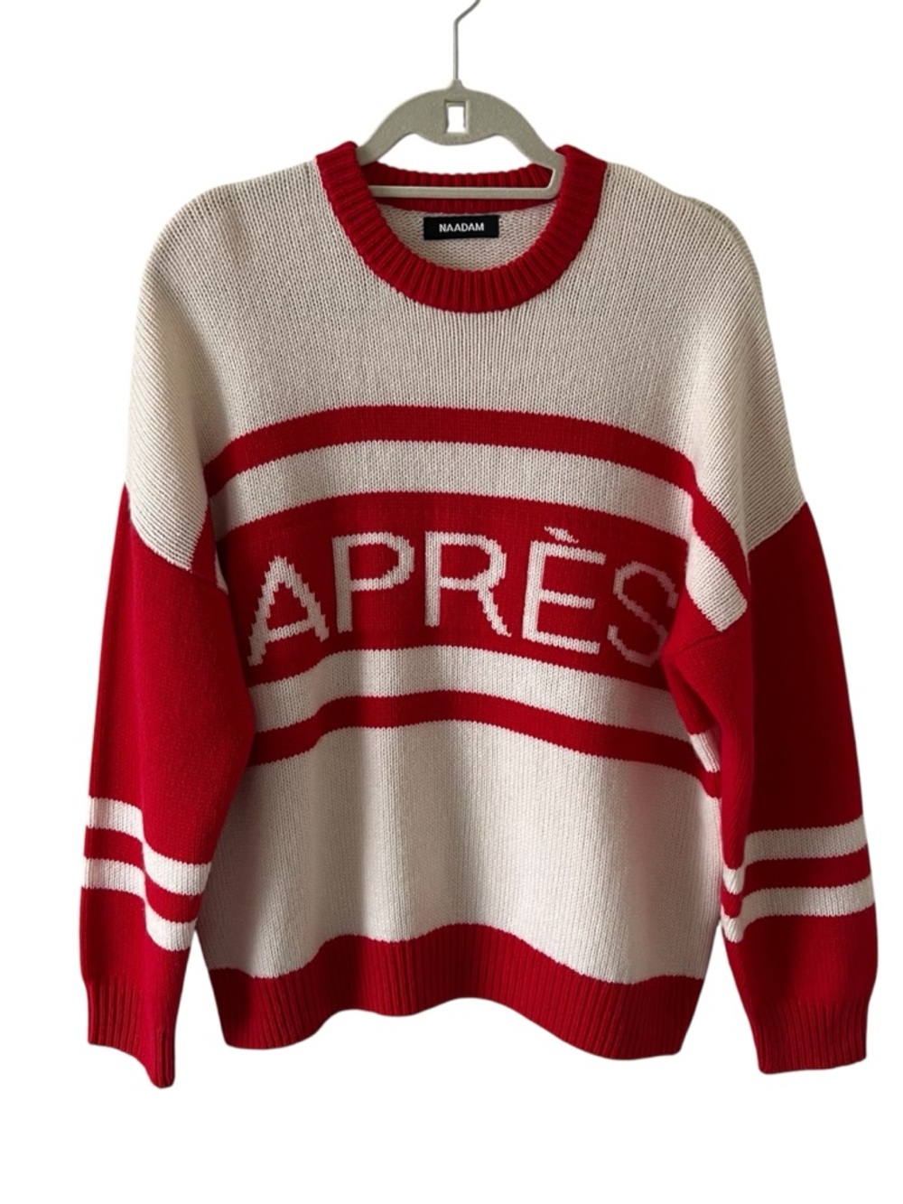 NAADAM Red and Cream 'APRÈS' Crewneck Sweater - Picture 7 of 16
